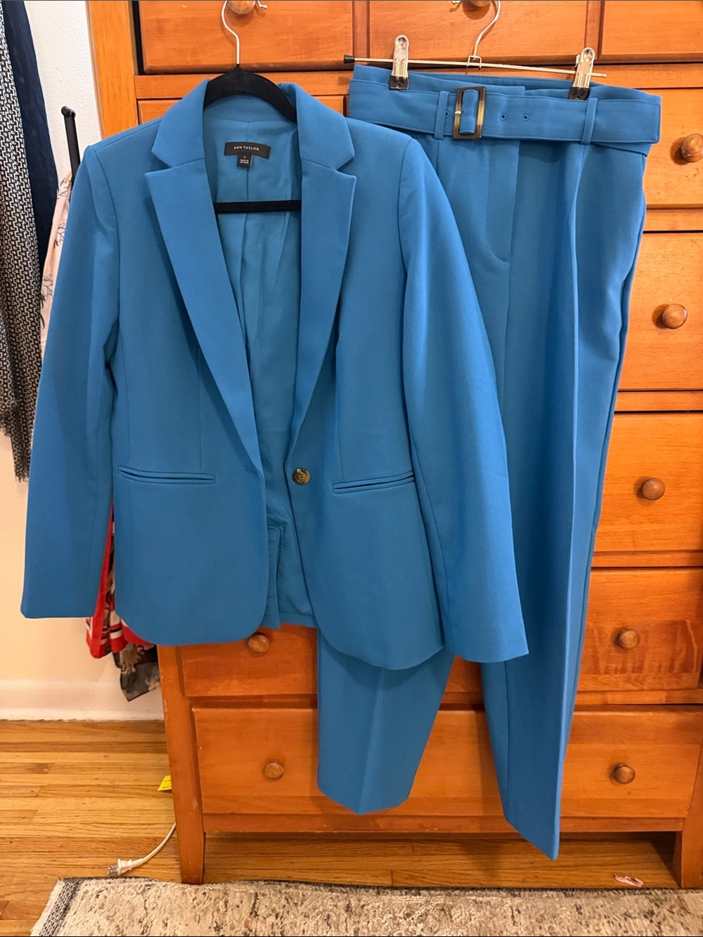 Ann Taylor Blue Teal Blazer and Belted Trousers